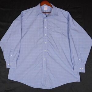Brooks Brothers Button Down Shirt Mens 18-4/5 Blue Plaid Non-Iron Cotton